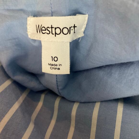 Westport White/Blue Stripe Embroidered Lace Sleeve Casual Dress - Picture 4 of 6